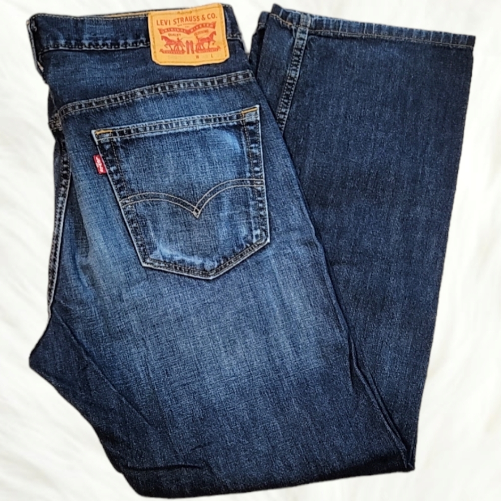 VTG Y2K LEVI'S 569 DARK WASH ZIP FLY LOOSE FIT STRAIGHT LEG JEANS SZ 33x30